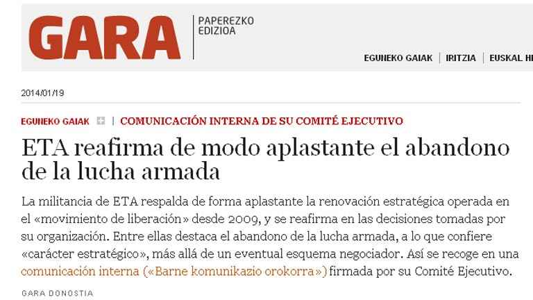 ETA RATIFICA SU ‘LUCHA NO ARMADA’