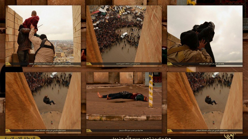 20150303 isis executioners throw two men charged homosexuality roof mosuliraq