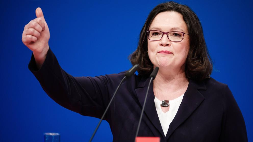 CON ANDREA NAHLES (SPD) SE COMPLETA EL DOMINIO FEMENINO EN LOS PARTIDOS ALEMANES