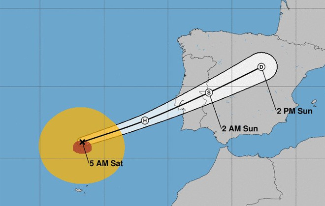 SE ACERCA UN HURACÁN POR PORTUGAL