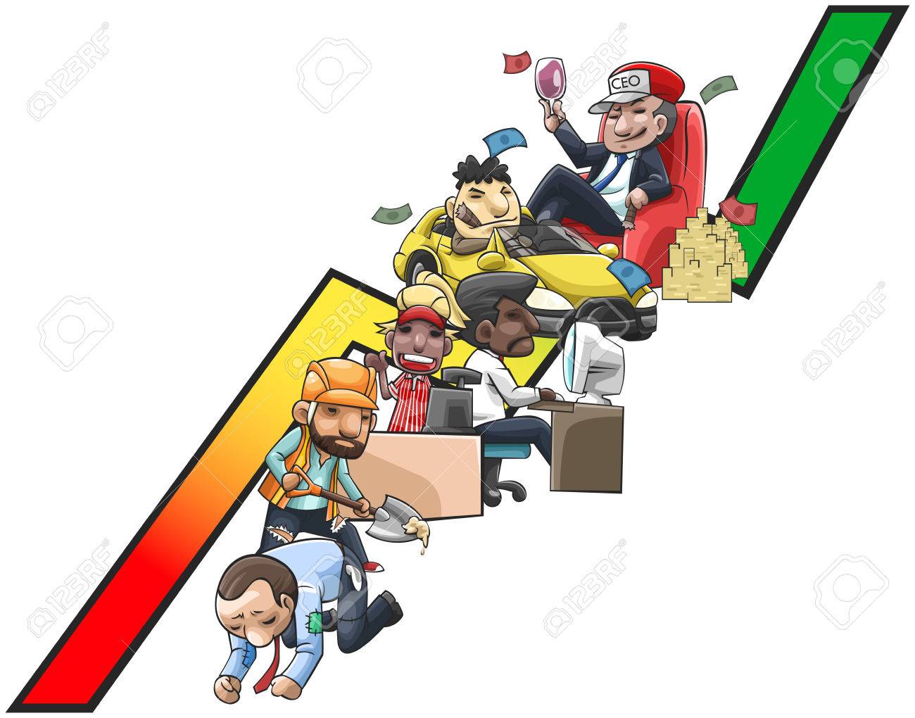62706517 trabajo y riqueza gráfica de los dibujos animados de la mano de obra pobre y trabajador de salario en 