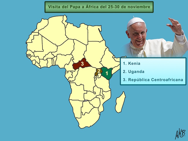 Mapa Visita del Papa a Africa