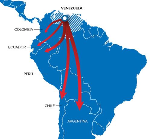 mapa de venezuela migracion a paises vecinos