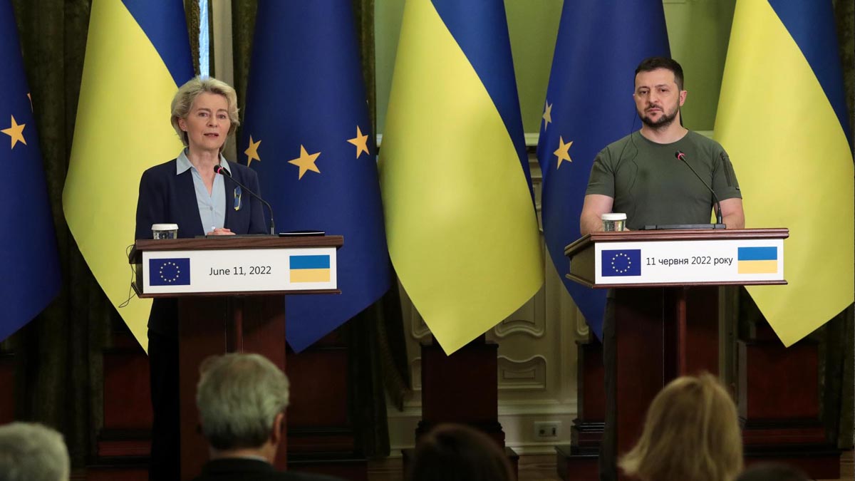 Ursula Von der Leyen presidenta de la Comisión Europea y Volodimir Zelenski presidente de Ucrania