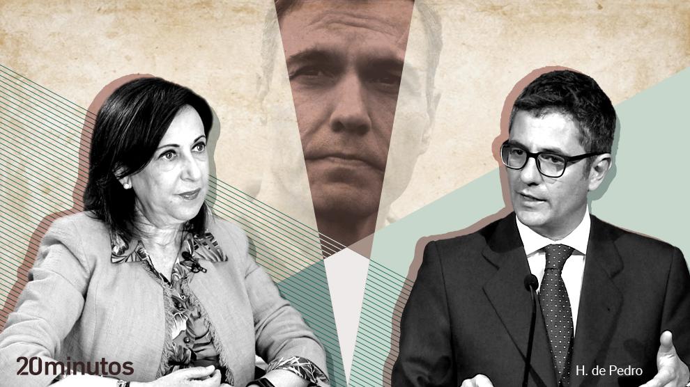 margarita robles y felix bolanos con pedro sanchez de fondo