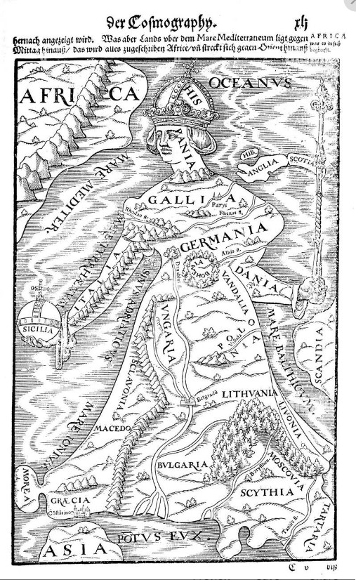 16th century map of spain as the head of europe H3YPJA 4