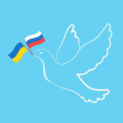 dove of peace with flags of russia and ukraine vector
