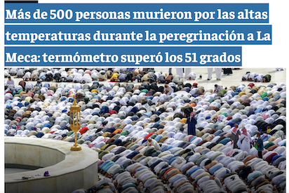 MUERTE POR CALOR EN LA PEREGRINACIÓN A LA MECA