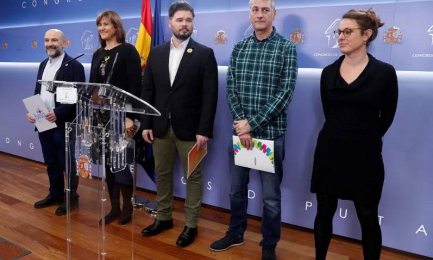 FOTOGRAFÍA. MESPAÑA 03.22020. Gabriel Rufián ERC c Laura Borrás JxCAT 2i Oskar Matute EH Bildu 2d Néstor Rego BNG i y Mireia Vhi CUP d. Efe 870x522