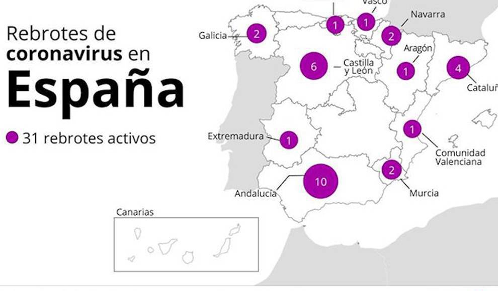 mapa rebrotes españa 29 junio detail