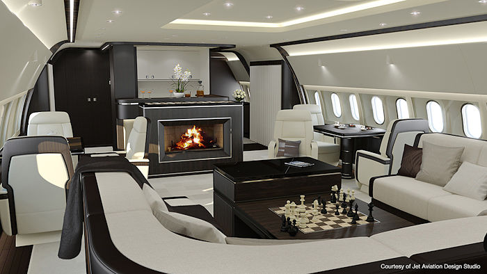 Boeing BBJ Interior Salon Chimenea